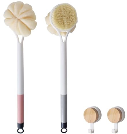 2 Piezas Cepillo de Ducha,39 CM Cepillo Ducha Mango Largo,Cepillos Exfoliante Corporal, Cepillo Masaje Espalda, Exfoliante, Hace Buena Espuma, para Todo Tipo De Pieles