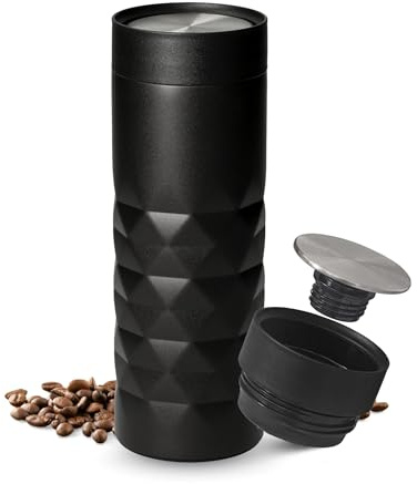 Thermobecher 450 ml Edelstahl - auslaufsicher & doppelwandig to go Becher | 450 ml, Travel Mug, doppelwandig, Trinkbecher, heiß und kalt, 360 Grad Push Deckel, Büro, unterwegs, Coffee to go