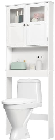 LEADZM Toilettenregal, Toilettenschrank | Regal über Toilette, WC Überbauschrank Freistehend, Überbau Toilettenschrank mit Doppeltüren für Badezimmer, 59 x 22 x 170 cm