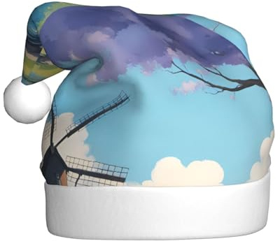 YYHHAOFA beautiful river windmill Picture Christmas Hat for Adult for men and women clothing headband for festive occasions