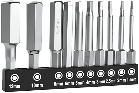 10Pcs Hex Bit Set – Allen Key Drill Bits for Power Tools, S2 Alloy Steel Hex Shank Bits (1.5-12mm), Metric Hex Driver Set for Screwdriver, Impact Driver & DIY Projects