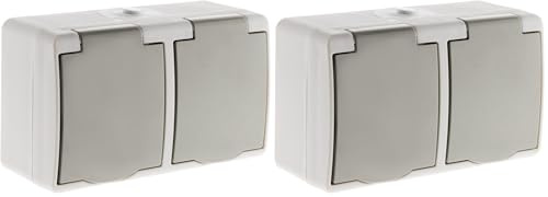 Zenitech - Double prise 2P+T horizontale Mini IP54 - Gris clair (Lot de 2)