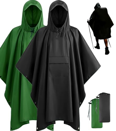 Stathmon 2 Pack Poncho Waterproof Adult - PU8000mm Reusable Rain Poncho