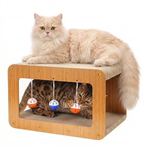 Avont Cat Scratcher House, 2-in-1 Scratch Cardboard & Scratching Pad for Indoor Cats, Double-Layer Scratch Box and Corrugated Board for Kitty -Straight
