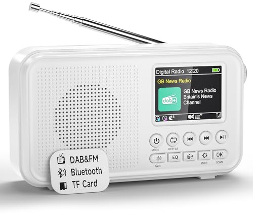 Roxicosly 3000mAh Rechargeable Portable DAB+/DAB FM Radio with Bluetooth | Mains Powered Digital Radio with 2.4 TFT Colour Display, 18H Playtime, 80 Presets, EQ, 3.5mm AUX & SD Card Slot, Dual Alarms