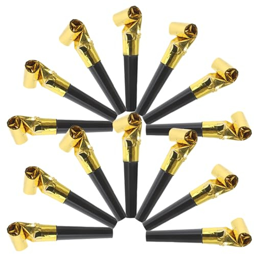 HOLIDYOYO Sopladores de Fiesta Divertidos 100 Piezas Negro y Dorado, Plástico Resistente, Generadores de Ruido para Cumpleaños y Nochevieja, Accesorios para Animar Celebraciones Infantiles