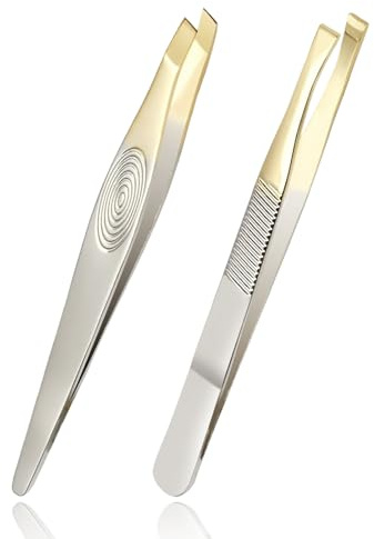 2 PCS Pinzas para Depilar, Pinzas de acero Inoxidable para Cejas, Pinza Depilar Profesionales para Eliminación de Puntos Negros, Cerdas Encarnadas, Pestañas, Pelo de Barba