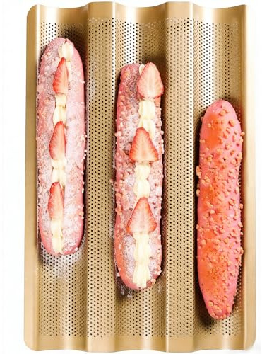 MINGZE Teglia da forno per baguette, bastoncino francese per 3 baguette, forato per pagnotta, stampo per baguette, accessori per la cottura del pane, vassoio per baguette, foglio per baguette