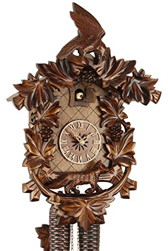 Eble Kuckucksuhr Original Schwarzwälder Kuckuckuhr Echtholz mechanisches 8-Tage Laufwerk NEU VDs Zertifikat Traube-Fuchs Motiv 44cm- 38-46-12-80