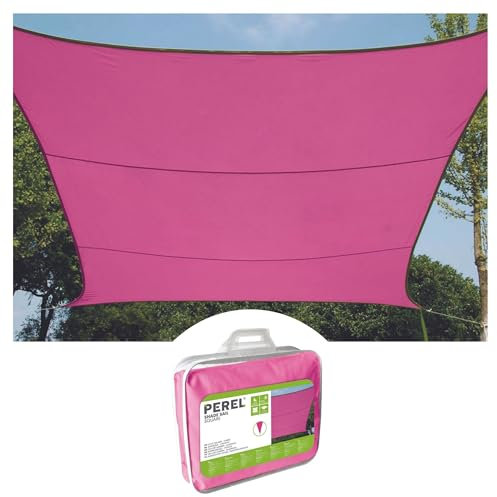 Perel Voile d'ombrage, Toile ombrage, Toile extérieure terrasse, imperméable, Protection Contre UV, 4 Anneaux en O en Acier Inoxydable, 3.6 x 3.6 m, 160 g/m², Polyester, carrée, Fuchsia