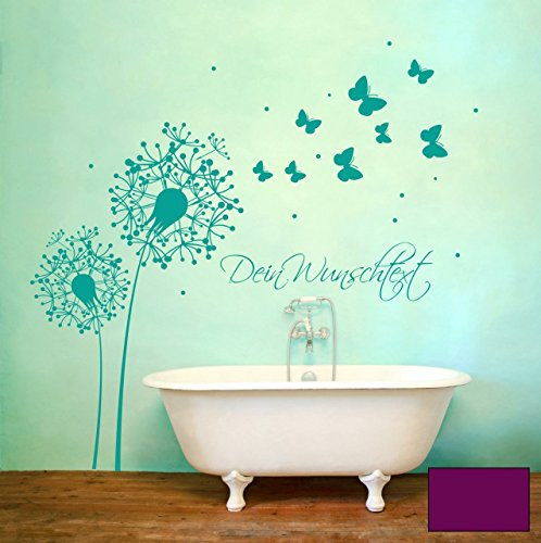 Wandtattoo Wandaufkleber Pusteblume Blüten Schmetterlinge Punkte Dots Wunschtext M1350 - ausgewählte Farbe: *Lila* Größe:*XXL 280cm x 250cm