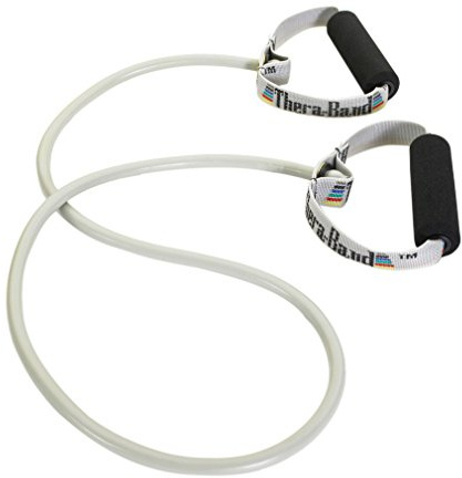 THERABAND Professioneller Latex-Widerstandsschlauch mit weichen Griffen für Übungen, Physiotherapie, niedrigere Pilates, Training zu Hause und Reha, Silber