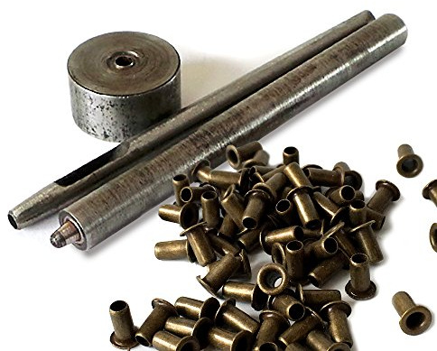 100 Mini Eyelets, Tubular Rivets for Leather Craft Print Paper 8mm, with or Without Tools (Antique Brass+Tools)