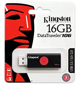 KINGSTON Digital DT106/16GB USB 3.0 DataTraveler 106 Flash Drive Type-A USB Memory Stick Backwards Compatible with 2.0 USB