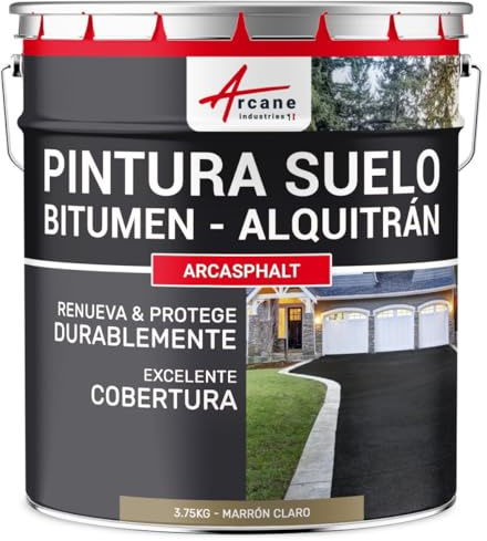Pintura Bituminosa para Suelo, Asfalto y Aglomerado 3,75 kg Marrón Claro | Impermeabiliza, Resiste UV, Alto Poder Cubriente, Fácil Aplicación, sin Olor, Antideslizante, Hormigón - Arcane Industries
