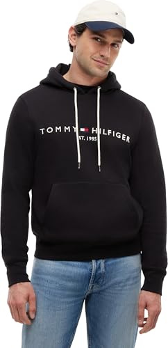 Tommy Hilfiger Sweat à Capuche Homme Core Tommy Logo avec Capuche, Noir (Jet Black), XL