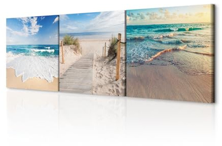 decomonkey Wandbilder Set Strand Meer 120x40 cm 3 Teilig Wandbild Groß Büro | Leinwandbild XXL, Deko, Wohnzimmer, Schlafzimmer, Wanddeko, Leinwand, Pictures For Wall, Poster, Wall Painting, Natur