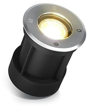 lambado® LED Bodeneinbaustrahler für Aussen IP67 - Wasserdicht & Befahrbar inkl. 3W 230V GU10 Strahler neutralweiss - Runder Bodenstrahler/Bodenleuchte aus Edelstahl für Terrasse & Garten
