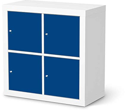 Möbelfolie selbstklebend passend für IKEA Kallax Regal 4 Türen I Möbeldeko - Möbel-Aufkleber Folie Tattoo I Wohndeko für Esszimmer und Wohnzimmer - Design: Blau Dark
