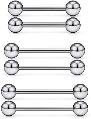 Ocptiy 14G Titanium Nipple Tongue Rings for Women Grade 23 Externally Threaded Stainless Surgical Steel Long Short Nipple Tongue Ring Straight Barbell Bar Piercing Jewelry Women Men 14mm 16mm 19mm