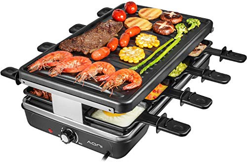 AONI Electric Raclette Grill Smokeless Party Grill Grill électrique avec surface de cuisson antiadhésive, 1200W Contrôle de la température, Lavable au lave-vaisselle, Servir toute la famille