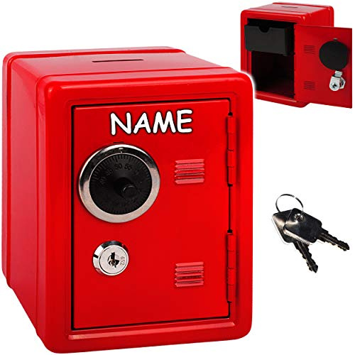 alles-meine.de GmbH Metall - Spardose Tresor Schrank - rot - inkl. Name - mit 2 Schlüssel & Zahlenschloss/Kombinationsschloss - Geldtresor - Geldsafe - aus Sparschrank - stabil..