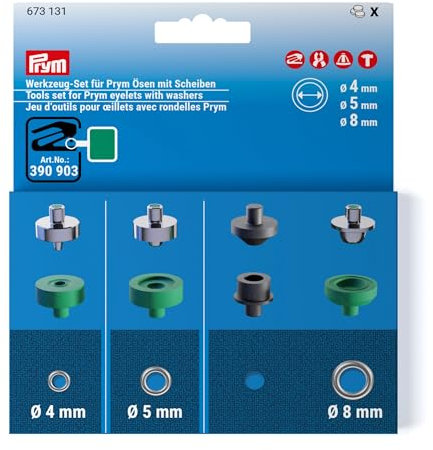 Prym 673131 Werkzeug-Set für Ösen mit Scheiben, 4 mm / 5 mm / 8 mm – Ösenwerkzeug kompatibel Vario Creative Tool | Ideal für Textilien, Leder, Bastelarbeiten