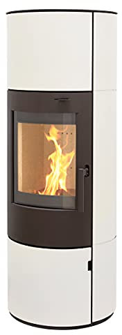 Kaminofen Legierter Stahl, München XL Stahl Creme weiß 7kw Speicherofen Panoramatür Holzofen Dauerbrand geeignet Schwedenofen 150mm Abgasstutzen selbstschließende Tür (Bauart 1)