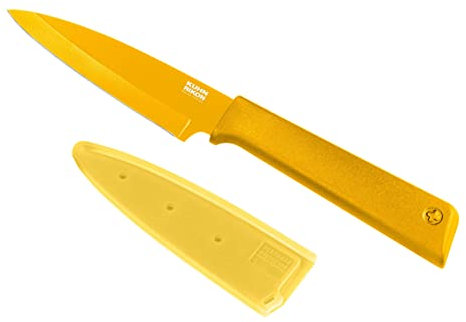 Kuhn Rikon Colori+ Non-Stick Straight Paring Knife with Safety Sheath, 19 cm, Yellow