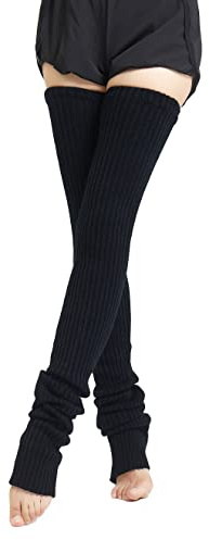 Henwarry 27 or 34 Inch Length Leg Warmers Knit Over the Knee Extra Long Winter Soft Thick Thigh High Footless Socks for Women (27 Inch, A01-Black)