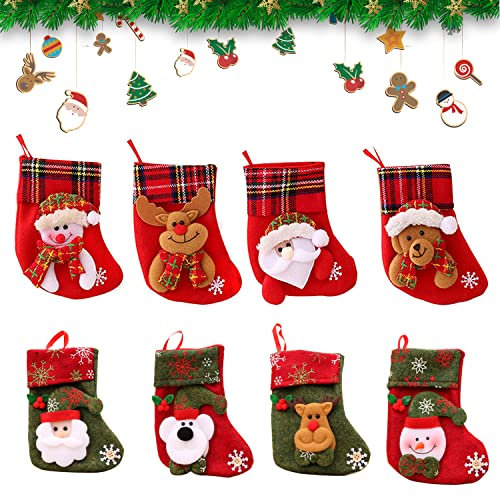 Mini Weihnachtsstrumpf,8pcs Weihnachtsstrumpf Geschenktüte,Kamin Christmas Stockings,3D Nikolausstrumpf Nikolausstiefel zum Befüllen& Aufhängen,Hängende Strümpfe für Weihnachtsdeko(B)