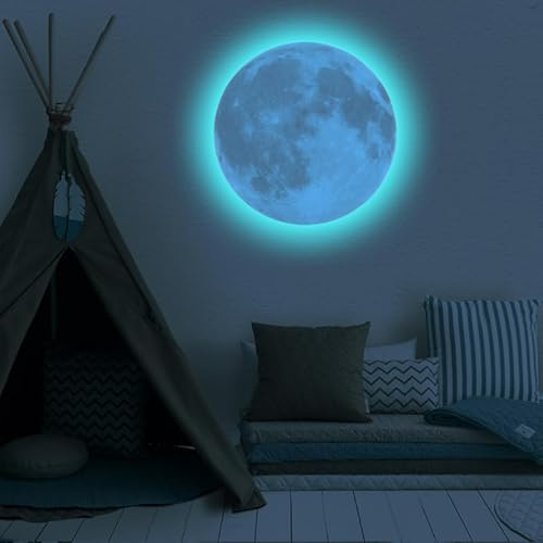 PartyKindom Luminous Moon 3D Wandaufkleber Runder Leuchtender Mond Wandtattoo Abnehmbar Glow in the Dark Sticker FüR Kinderzimmer Schlafzimmer Und Wohnzimmer Wanddeko