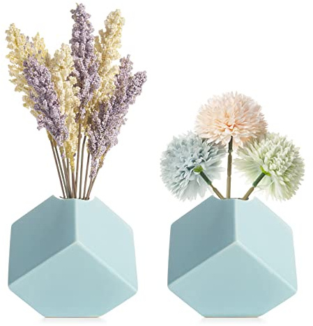 Keramik Vase für Pampasgras - Vasen Set Weiß Blumenvasen als Moderne Wohnzimmer Boho Deko, Vase Weiß Matt (Blue)