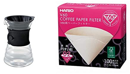 HARIO VDD-02B Drip Decanter Pourover Coffee Brewer Server for 2-3 Cups, 700 ml & VCF-02-100MK 1-Piece Box of Paper Filter for 02 Dripper Misarashi