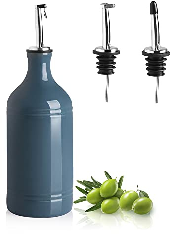Sweejar Ceramic Olive Oil Dispenser Bottle, Opaque Oil Cruet Protects to Reduce Oxidation, Suitable for Storage Vinegar, Coffee Syrups & Other Liquids, Pack of 1, 15.5 Fl Oz (Fog Blue)