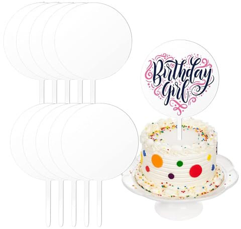TSKDKIT 10 Pcs Acrylic Cake Toppers Blank Clear Cake Toppers DIY Craft Round Cake Topper 10cm Blank Cake Topper Decorating for Birthday Party Wedding Decor etc