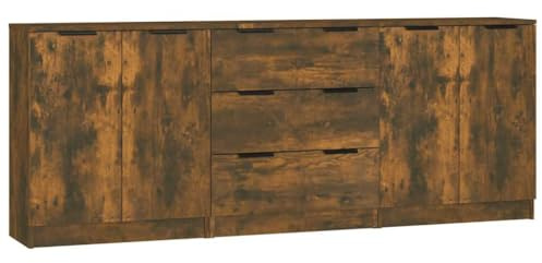 vidaXL Aparador de 3 Piezas Madera manufacturada Color Roble Ahumado
