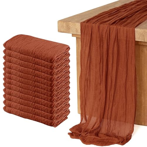 12 Pack Cheesecloth Table Runner, Runner Gauze Boho Wedding Decor Romantic Table Runner for Wedding Birthday Party(35 x 118) (Terracotta)