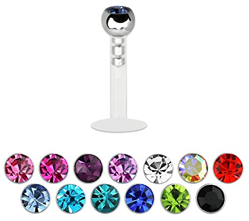 1,2 mm Lippen Piercing Labret Kristall Bioflex Ohr Helix Tragus Madonna Monroe 8 mm/Pink