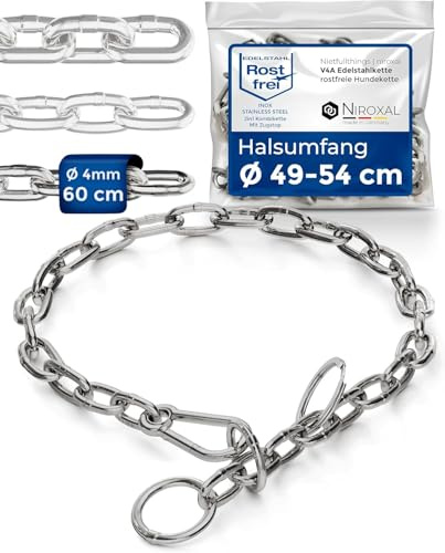 Dog Training Chain Collar with Pull Stop Stainless Steel Short Link Dog Chain 4 mm – Neck Size 49-54 cm – Total Length 60 cm – Limited Slip Stop Chain – NietFullThings