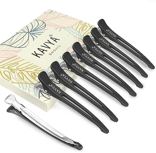 Kavya Haarclips, 10 Haarklammer Rutschfest Haarklammern Mit Silikonband Abteilklammern Friseur Zubehör Hair Clips für Dickes und Dünnes Haar