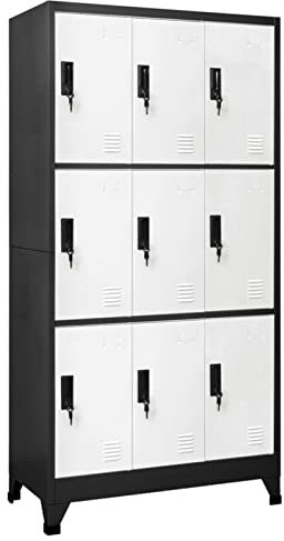 Keketa Schließfachschrank mit 9 Fächern Metallschrank Spind Umkleideschrank Lagerschrank Metallspind Mehrzweckschrank für Büro Wohnzimmer Anthrazit und Weiß 90x45x180 cm Stahl