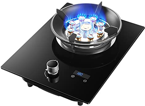 Table de cuisson à gaz Plaque de cuisson à gaz intégrée, cuisson de table, gaz naturel/gaz propane, plaque chauffante en verre trempé noir pour réchauffer, cuire, bouillir, frire, mijoter (facile