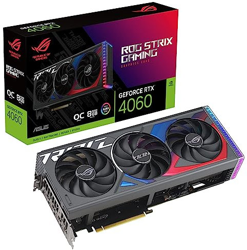 ASUS ROG Strix GeForce RTX™ 4060 OC Edition Gaming Graphics Card (PCIe 4.0, 8GB GDDR6, DLSS 3, HDMI 2.1a, DisplayPort 1.4a, Axial-tech Fan Design, Aura Sync, 0dB Technology)
