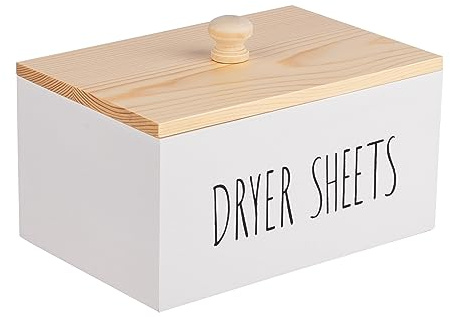 zoocatia Laundry Room Decor Dryer Sheet Container Wood Detergent Dispenser Holder Organization and Storage Box with Lid for Dryer Balls, Laundry Pods, White