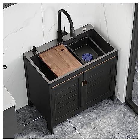 Spüle mit Unterschrank,Spülbecken,Waschbecken Küche,Spülenschrank mit Spüle und Armatur,Outdoor Spüle,Verpflegung Kommerziell Spüle,mit ausziehbarem Wasserhahn und Zubehör,für Garten Waschküche ( Colo