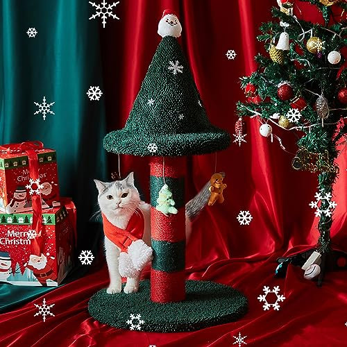 LUCKITTY Poste rascador para gatos con 4 juguetes de peluche colgantes, alternativa al árbol de Navidad, dale a tu gato un juguete y un poste rascador en uno con este último árbol para gatos de 76 x