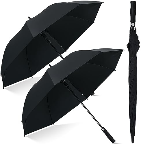 Weewooday 2 Pcs 54 Inch Golf Umbrella Windproof Extra Large, Automatic Open, Golf Sports UV Protection Waterproof Windproof for Rain Sun Wedding(Black,54 Inch/137 cm,Straight Handle)