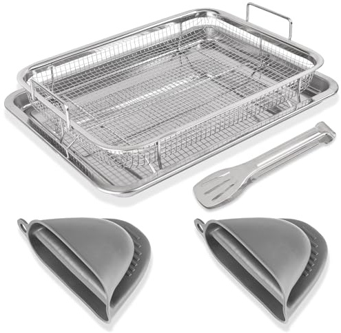 SZMDLX Stainless Steel Roasting Tray Set with Cooling Rack Oven Grill Pan | Checkered Non Stick Toaster Cookie Baking Gear, Non Toxic Heavy Duty Metalware, Healthy Dishwasher Safe Easy Clean Equipment