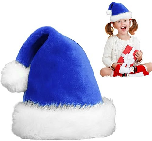 EXBERT Weihnachtsmütze für Erwachsene, klassische farbige Weihnachtsmütze mit Plüschkrempe, warme, bequeme Weihnachtsmütze, festliches Partyzubehör für Kinder und Erwachsene